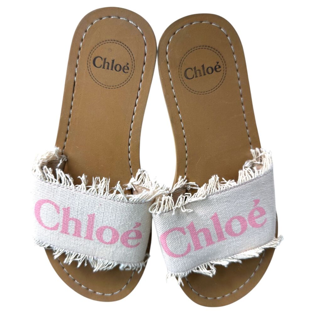 Chloe Fringe Boho Neutral Slides Girl's Size 32 US 1